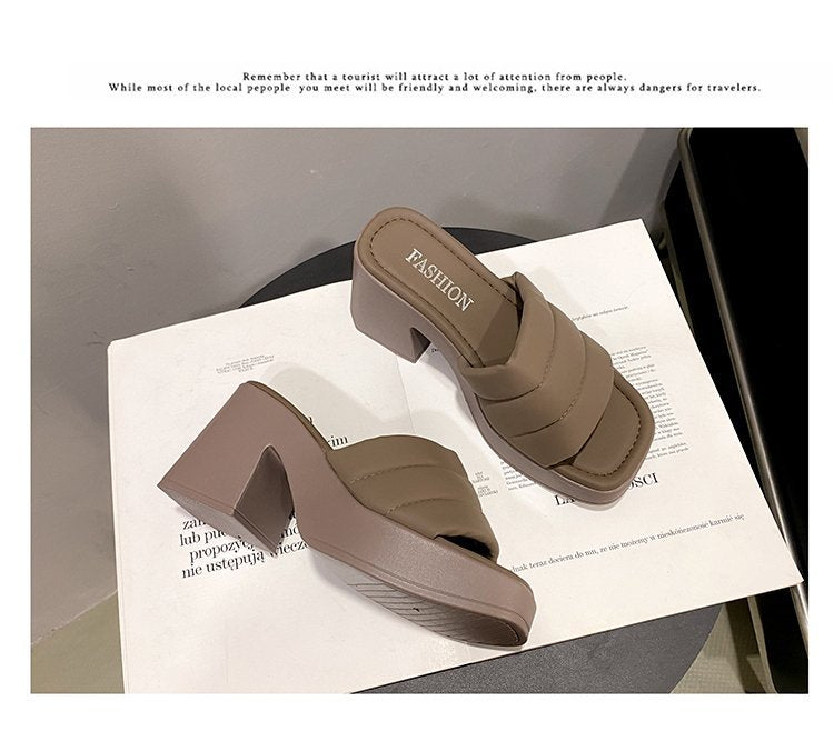 Women's Chunky Block Heel Slide Sandals