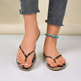 Women's Leopard Print Rhinestone Flip Flop Sandals