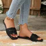 Women's Casual Black Slide Sandals with Metal Charm Detail