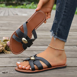 Women's White Cross Strap Flat Slide Sandals