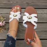 Women's White Cross Strap Flat Slide Sandals