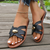 Women's White Cross Strap Flat Slide Sandals