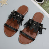 Women's Fringe Double Strap Flat Slide Sandals