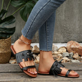 Women's Fringe Double Strap Flat Slide Sandals