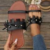 Women's Fringe Double Strap Flat Slide Sandals