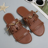 Women's Fringe Double Strap Flat Slide Sandals