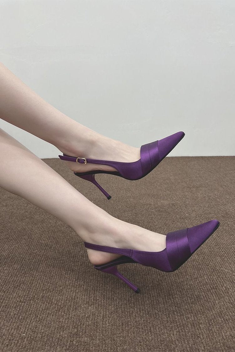 Women's Satin Pointed Toe Slingback Heels