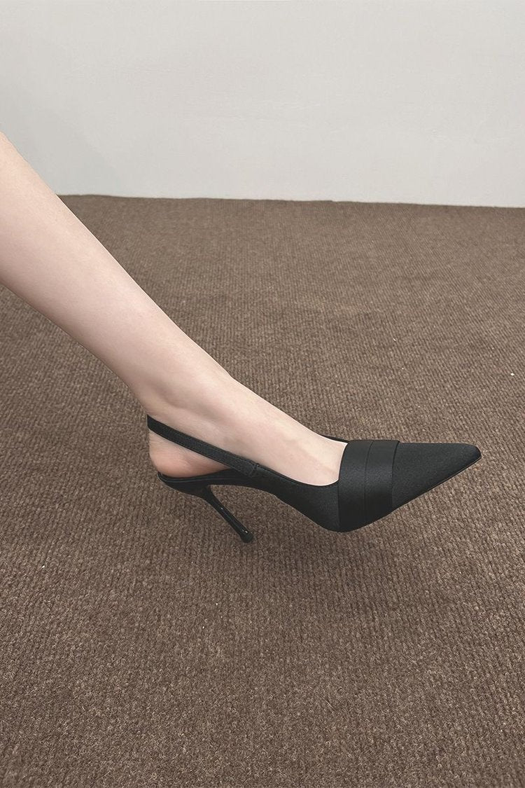 Women's Satin Pointed Toe Slingback Heels