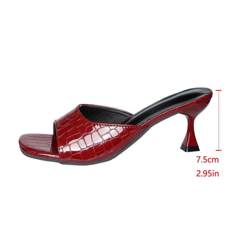 Women's Croc Embossed Heeled Slide Sandals