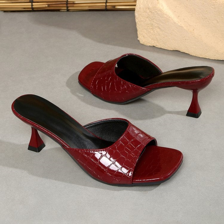 Women's Croc Embossed Heeled Slide Sandals