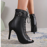 Women's Lace-Up Peep Toe High Heel Ankle Boots