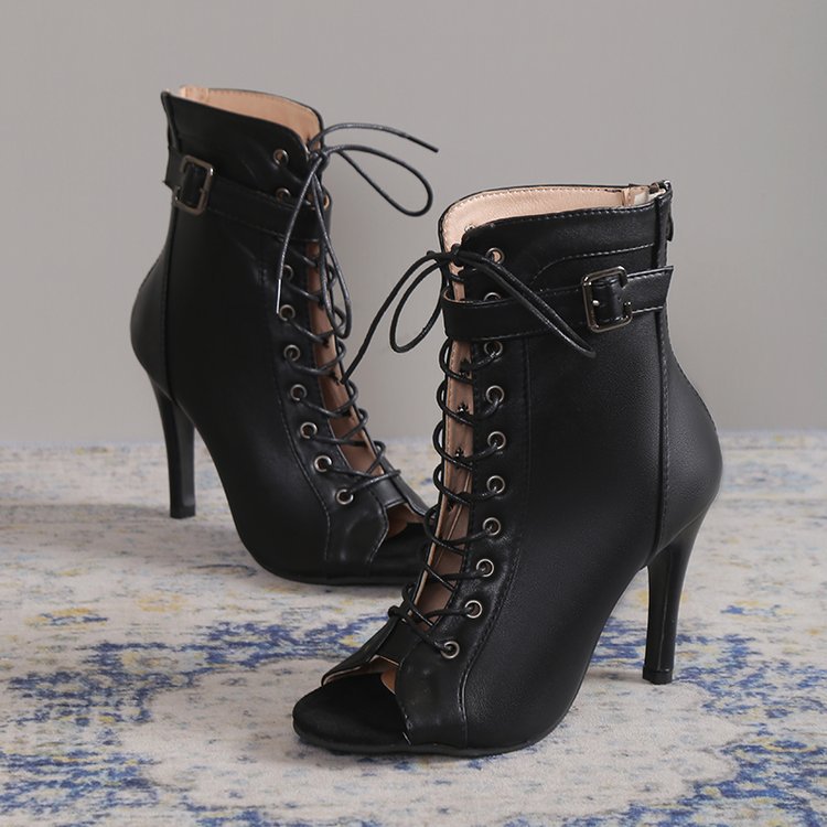 Women's Lace-Up Peep Toe High Heel Ankle Boots