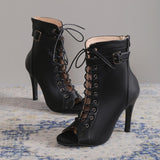 Women's Lace-Up Peep Toe High Heel Ankle Boots