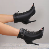 Women's Lace-Up Peep Toe High Heel Ankle Boots