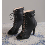 Women's Lace-Up Peep Toe High Heel Ankle Boots