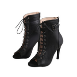 Women's Lace-Up Peep Toe High Heel Ankle Boots