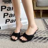 Women`s Lace Open Toe Kitten Heel Slide Sandals