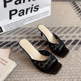 Women`s Lace Open Toe Kitten Heel Slide Sandals