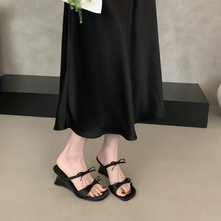 Bow Knot Wedge Slide Sandals for Women