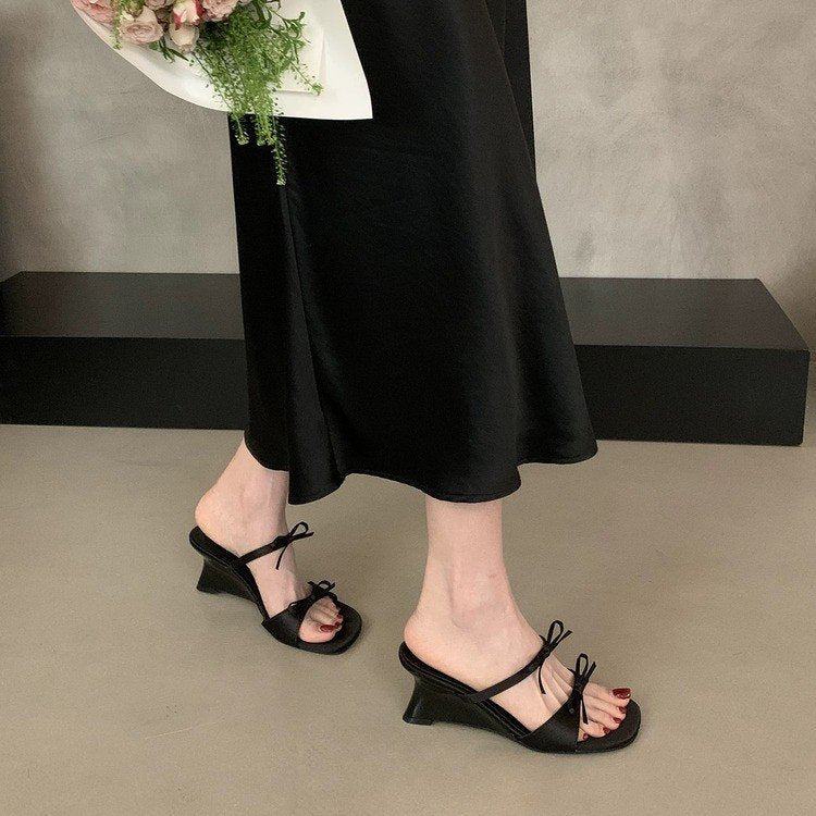 Bow Knot Wedge Slide Sandals for Women