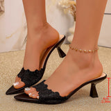 Lace Pointed Heel Mules