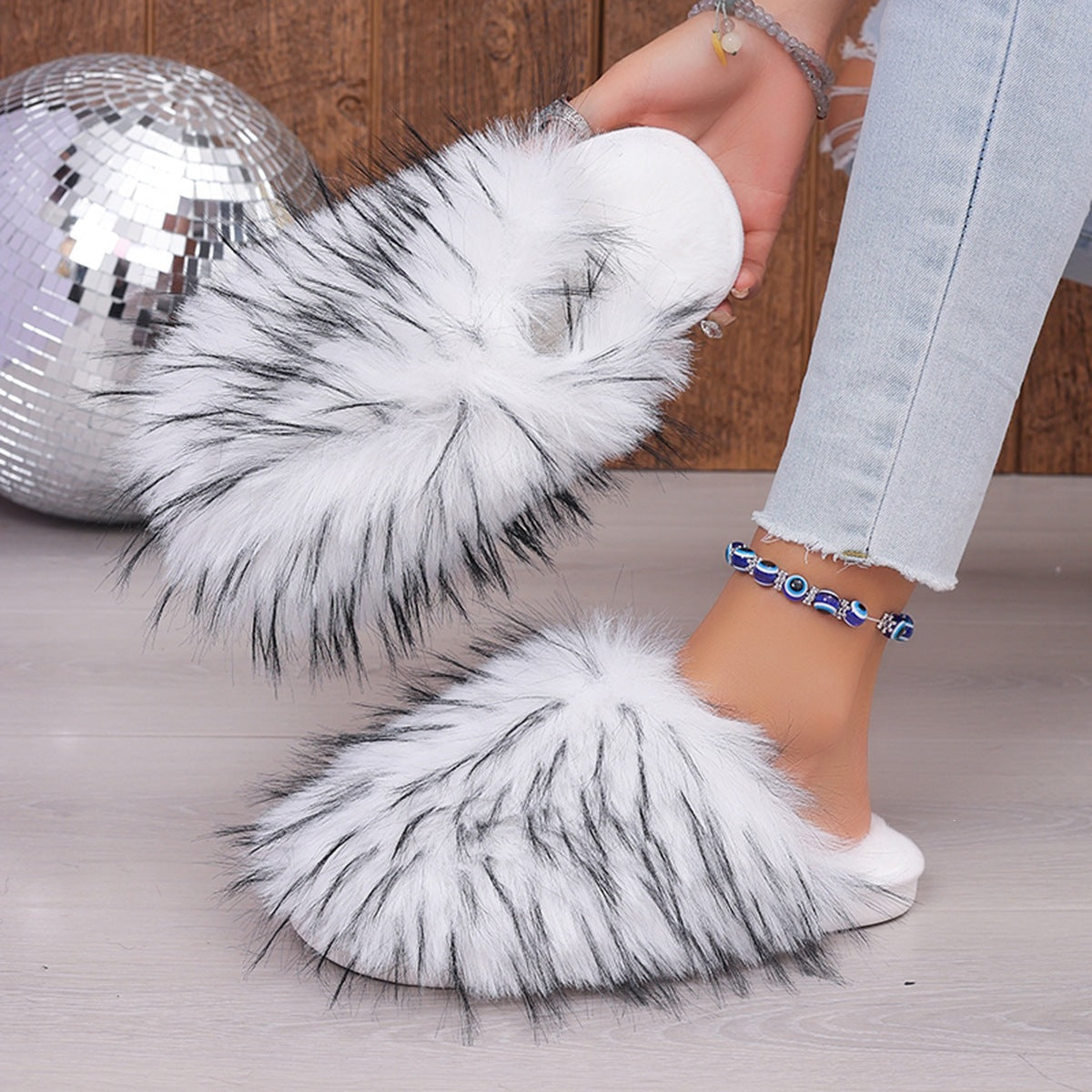 Fluffy Faux Fur Slide Slippers