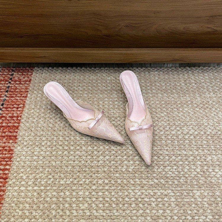 Women's Lace Pointed Toe Slide Mules