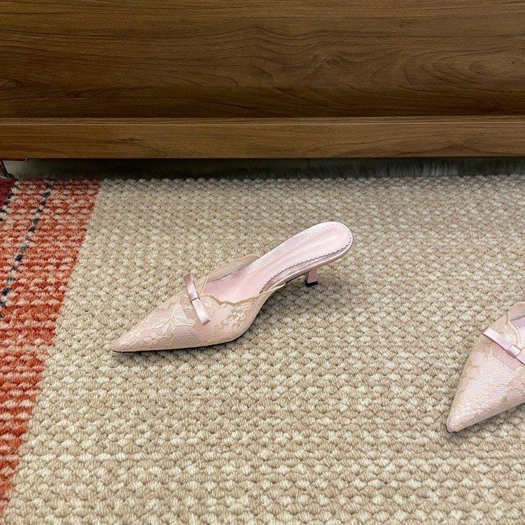 Women's Lace Pointed Toe Slide Mules