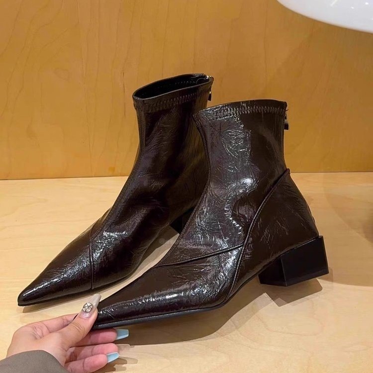 Pointed Toe Block Heel Ankle Boots