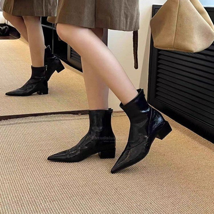 Pointed Toe Block Heel Ankle Boots