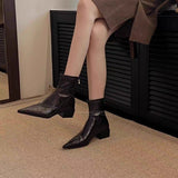 Pointed Toe Block Heel Ankle Boots