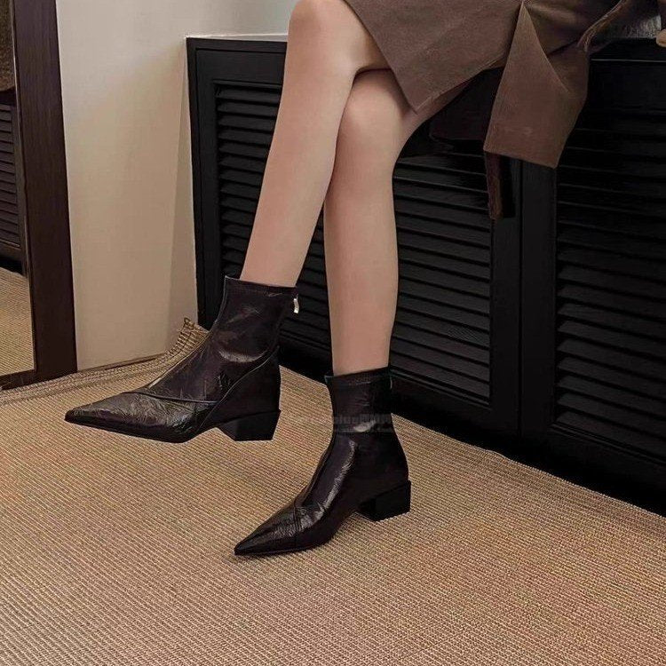 Pointed Toe Block Heel Ankle Boots
