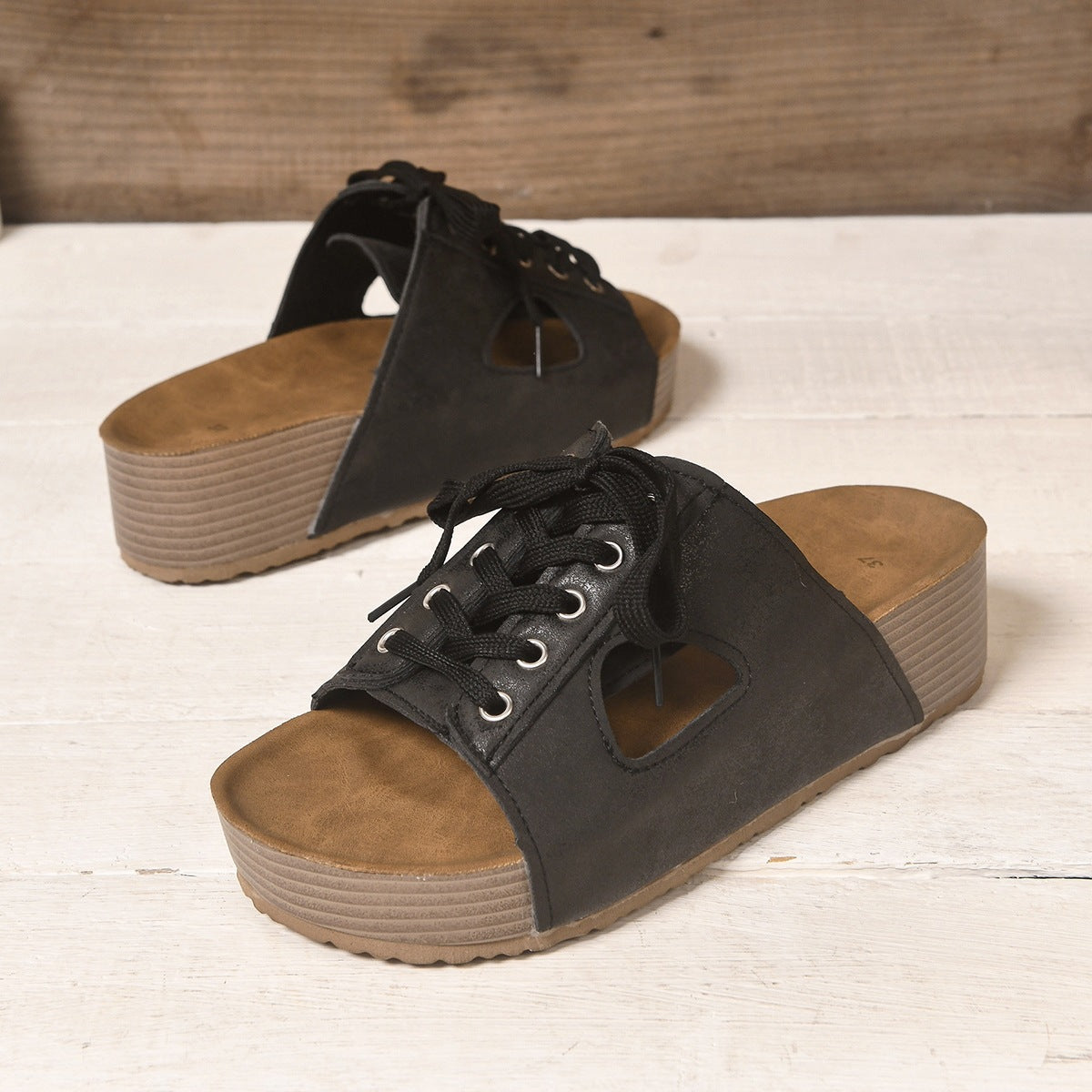 Women's Lace-Up Platform Slide Sandals
