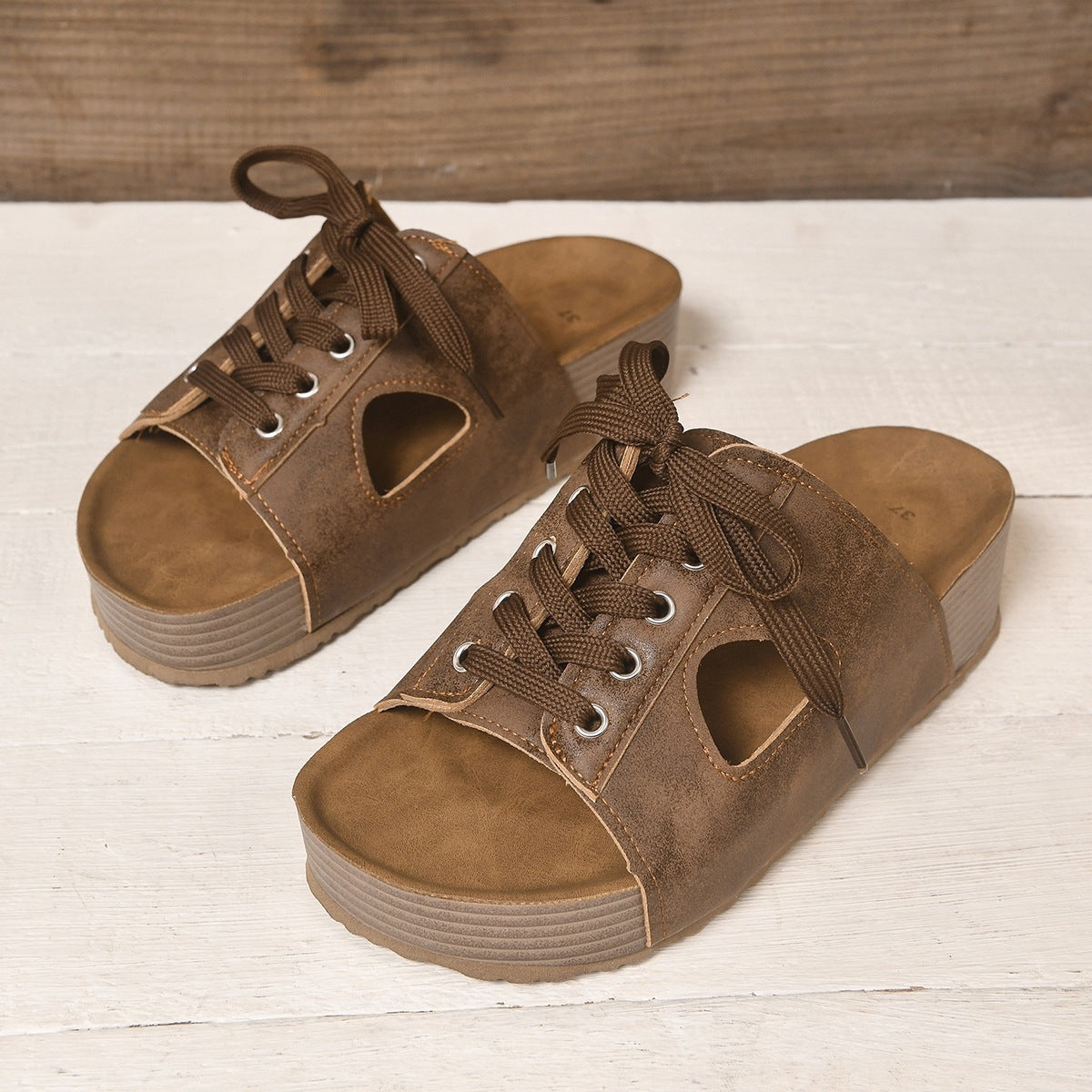 Women's Lace-Up Platform Slide Sandals