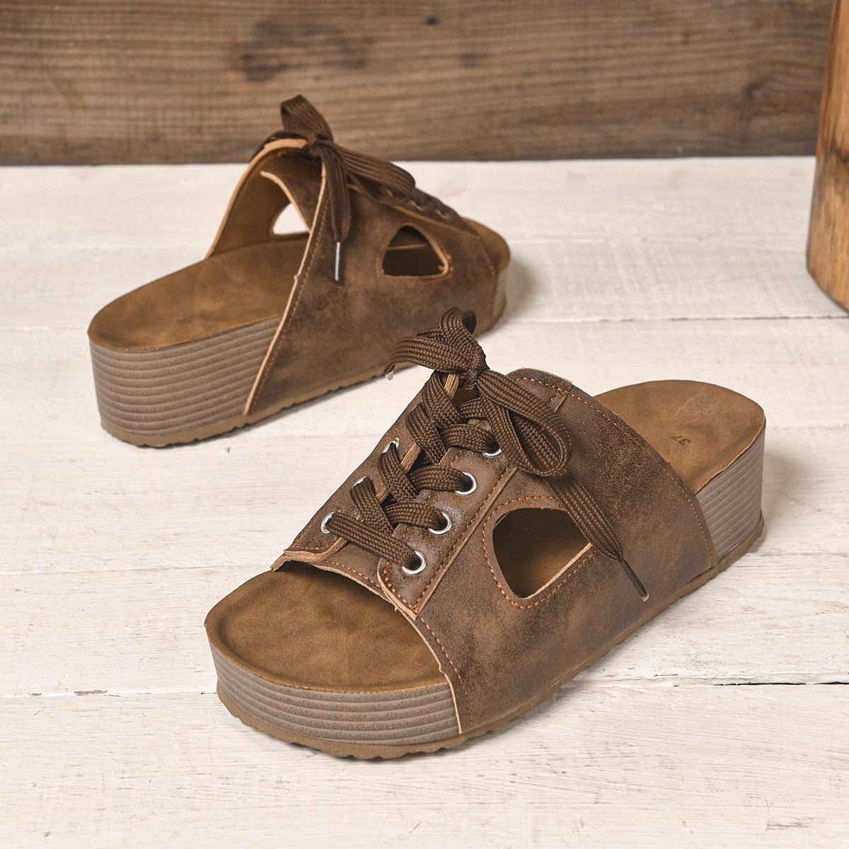 Women's Lace-Up Platform Slide Sandals