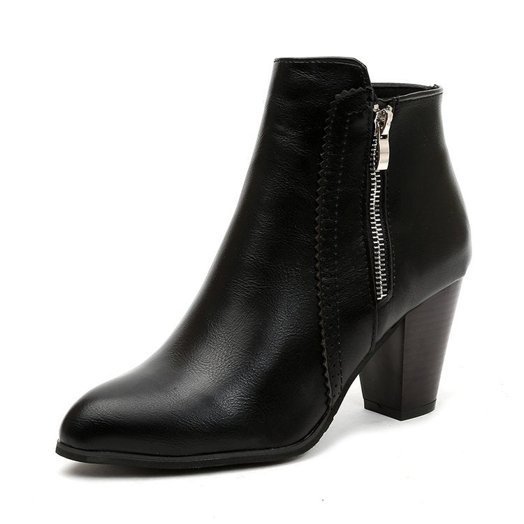 Women's Side Zipper Block Heel Ankle Boots