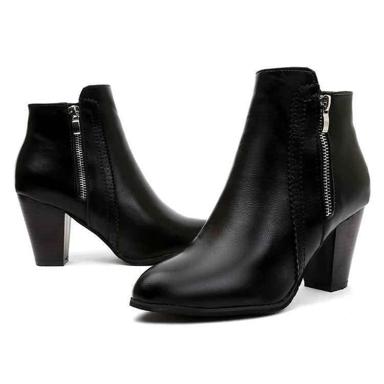 Women's Side Zipper Block Heel Ankle Boots
