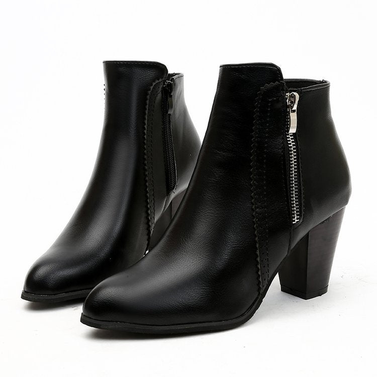 Women's Side Zipper Block Heel Ankle Boots