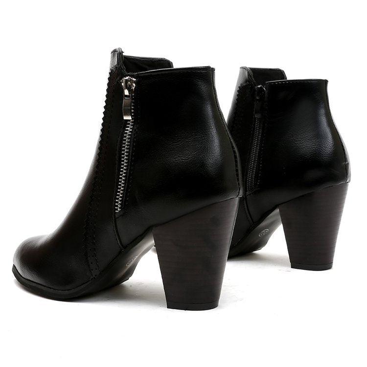 Women's Side Zipper Block Heel Ankle Boots