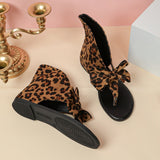 Women's Leopard Print Bow Flat Sandals