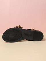 Women's Leopard Print Bow Flat Sandals