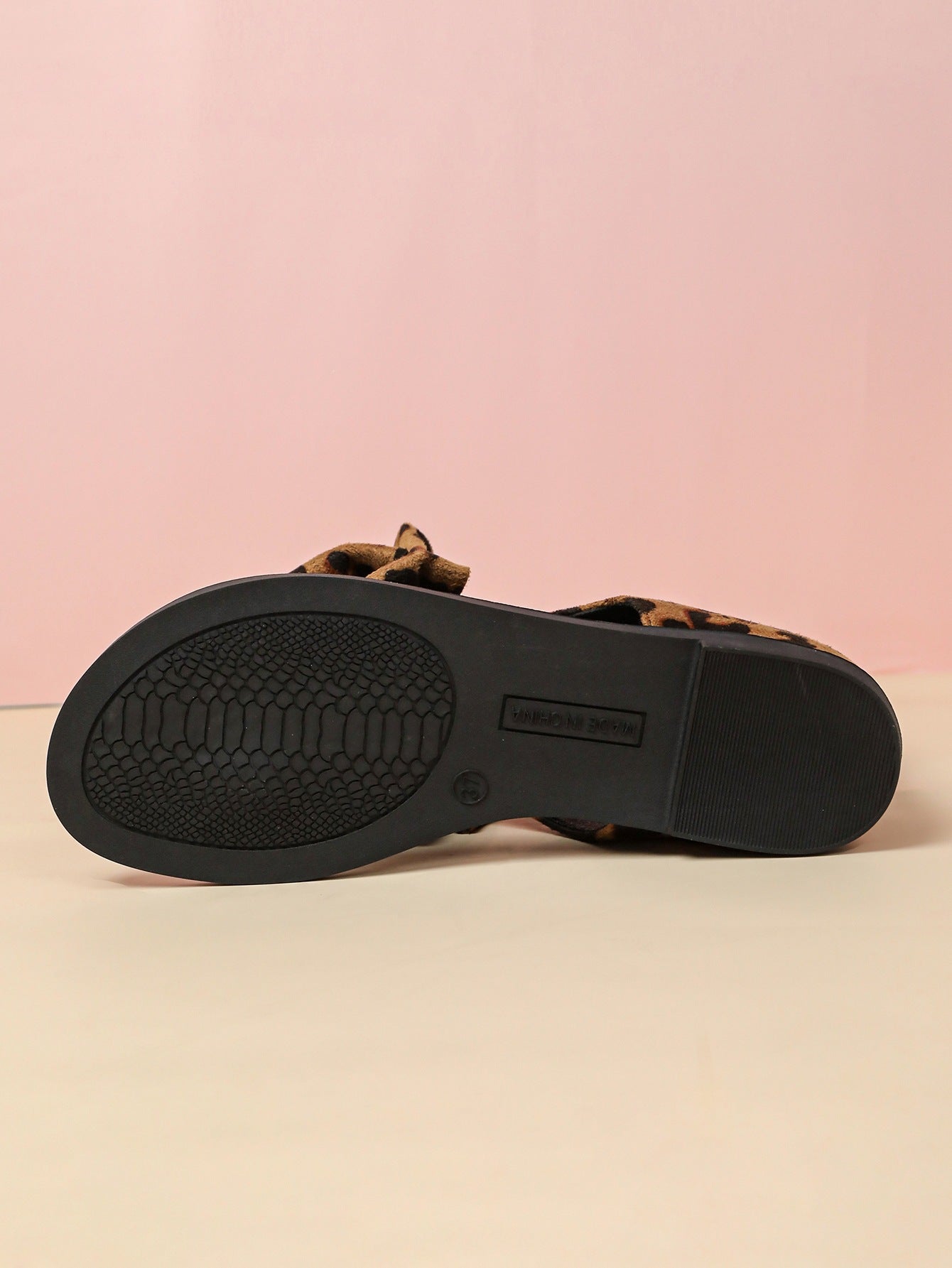 Women's Leopard Print Bow Flat Sandals