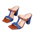 Women's Blue Denim Block Heel Sandals