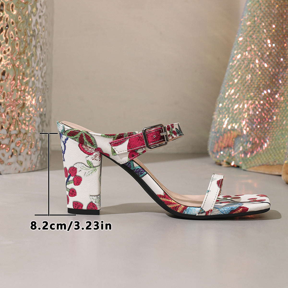 Women's Floral Print Block Heel Sandals