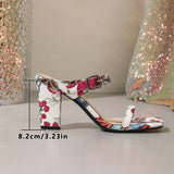 Women's Floral Print Block Heel Sandals