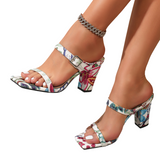 Women's Floral Print Block Heel Sandals