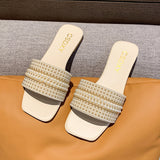 Women's Pearl Embellished Flat Slides