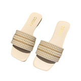 Women's Pearl Embellished Flat Slides