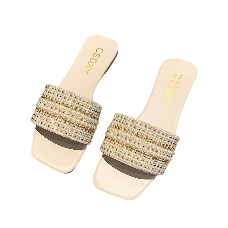 Women's Pearl Embellished Flat Slides