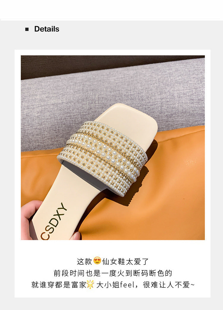 Women's Pearl Embellished Flat Slides
